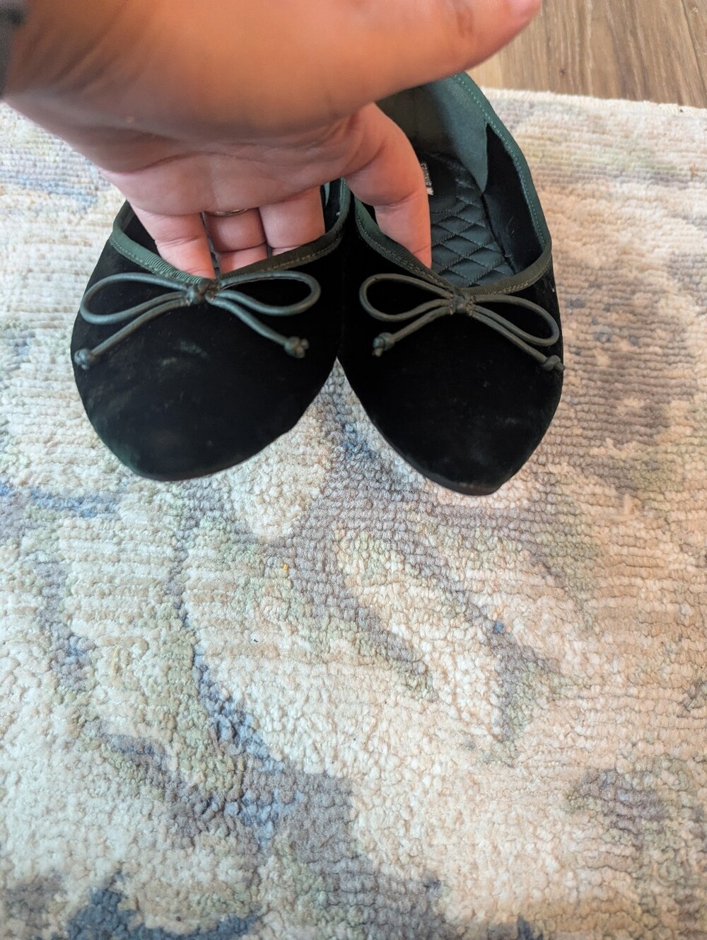 Birdies Women's Donqun Dark Green Velvet Pointed Toe Ballet Flats - Picture 5 of 6